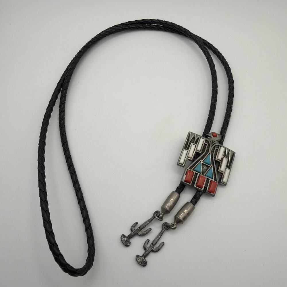 Vintage Foritt Bolo Tie Southwestern Thunderbird Braided Cord